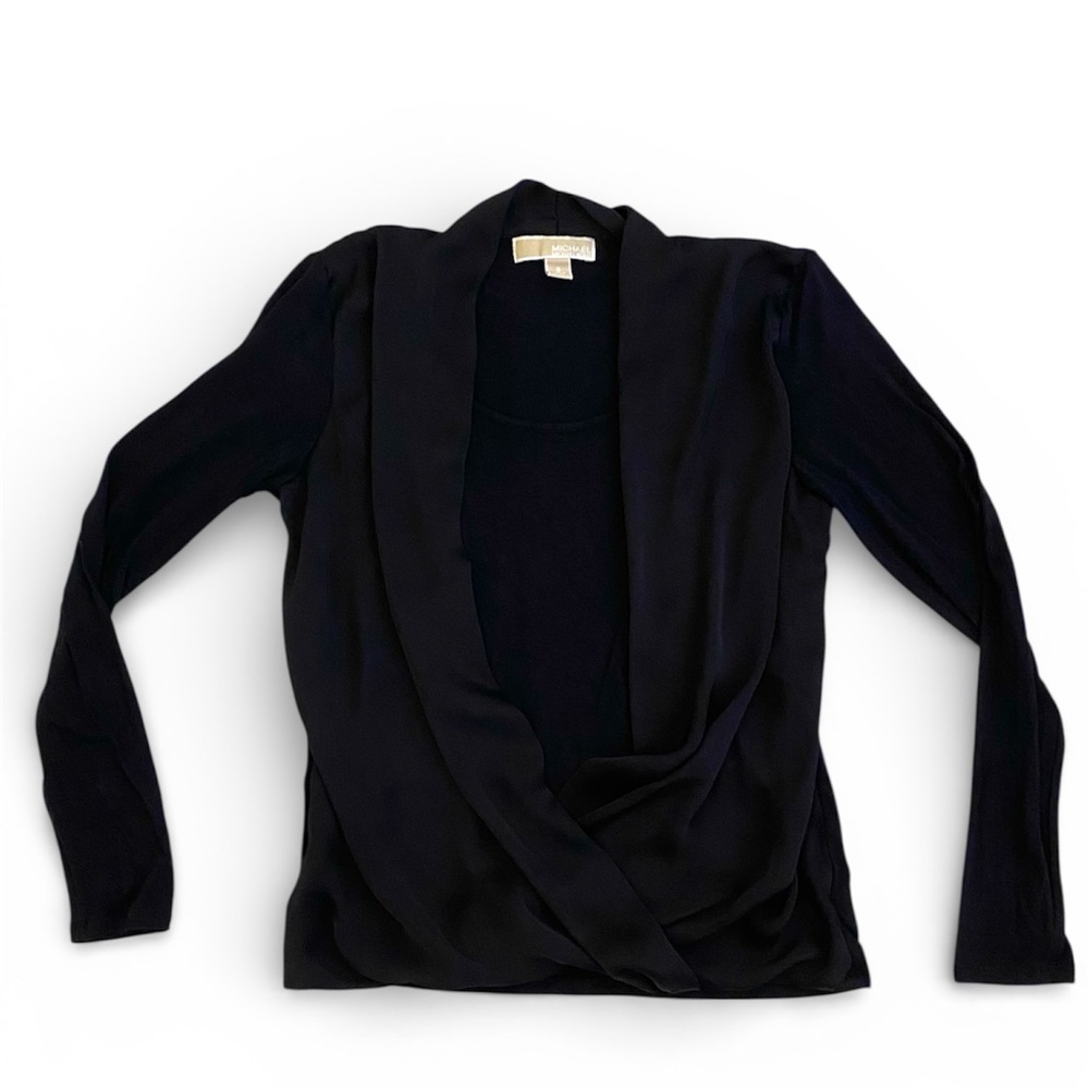 Michael Kors Women’s Black Wrap Surplice Silky Long Sleeve Top